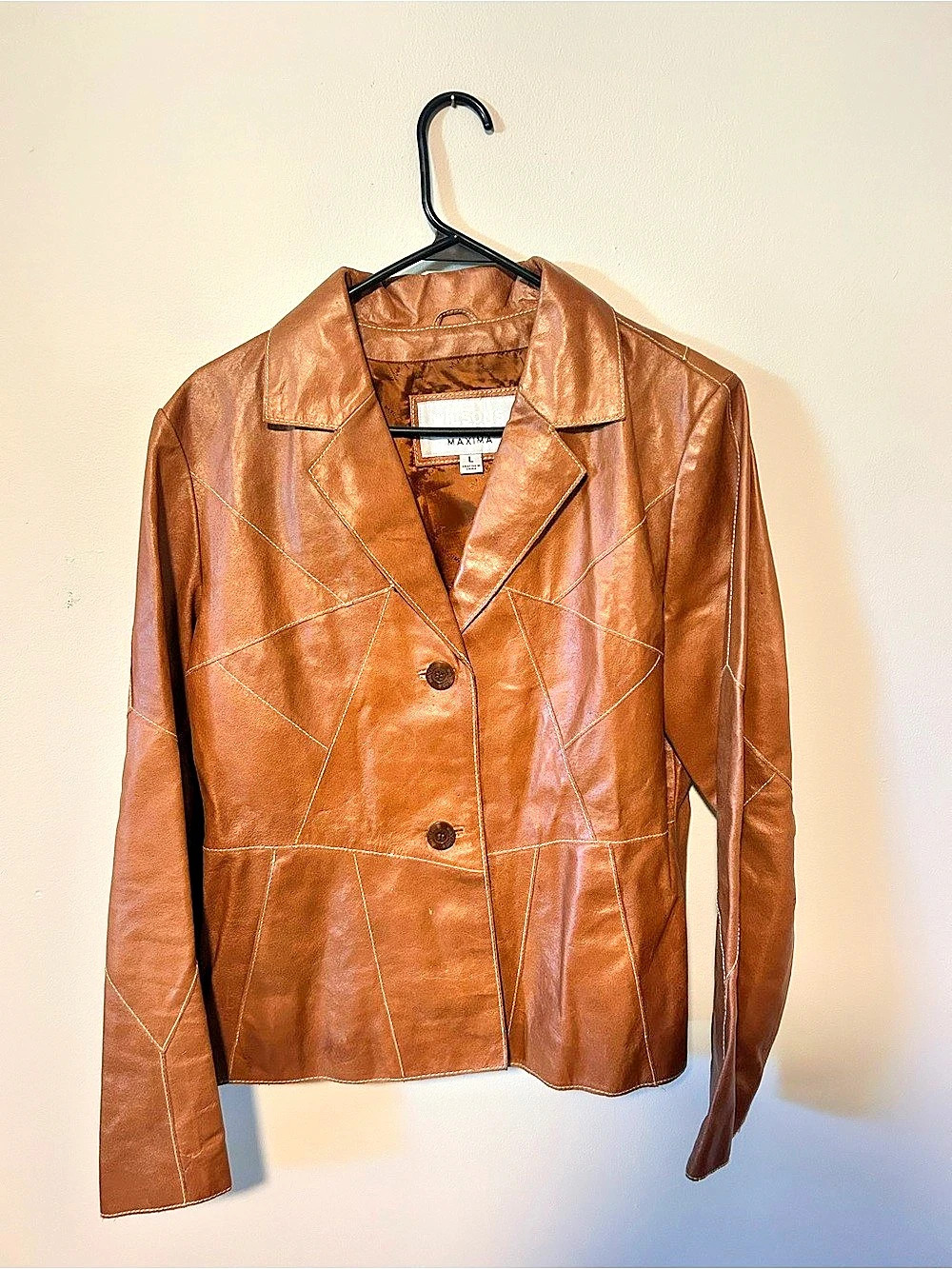 Wilson Leather Jacket Camel Brown Patchwork Size Large